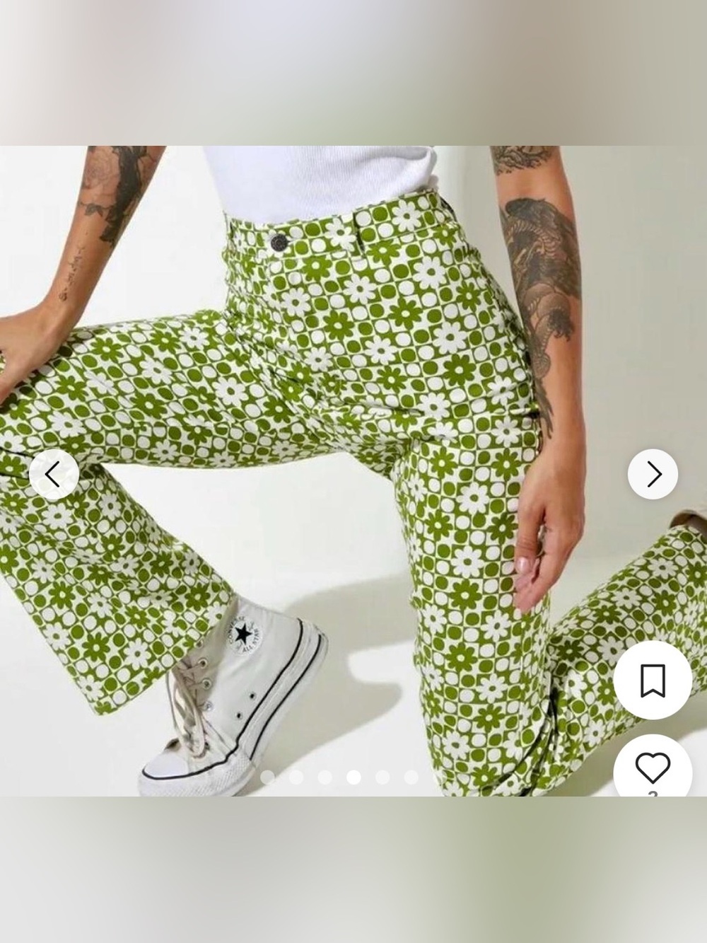 NWOT Motel Rocks Zoven Green Daisy Flare Pants Size M